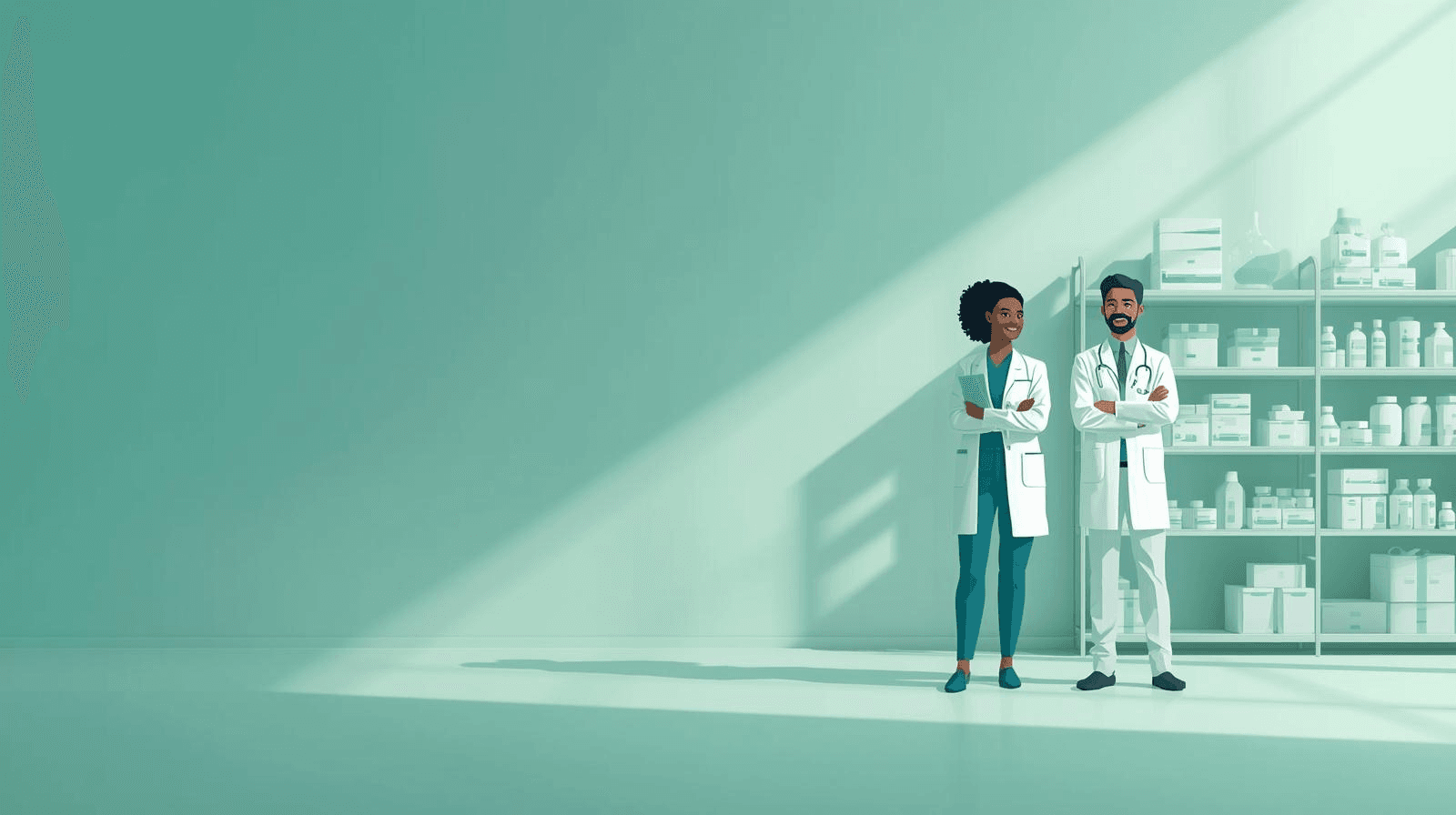 Medical staff in a clean healthcare supply environment